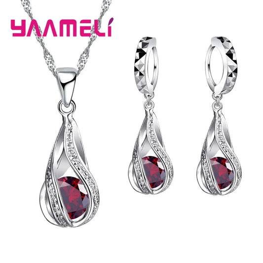 Water Drop Crystal Necklace and Earring Jewelry Set