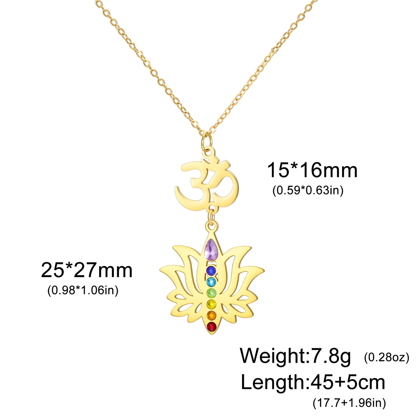 Gold-Plated 7 Chakra Lotus Flower Necklace