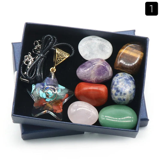 7 Chakras Reiki Stones Mineral Collection with Pendant Necklace