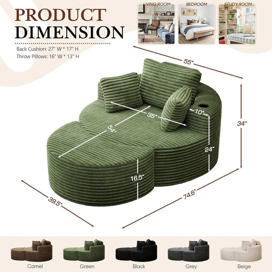 Oversized Round Chaise Lounge Sofa with Matching Ottoman
