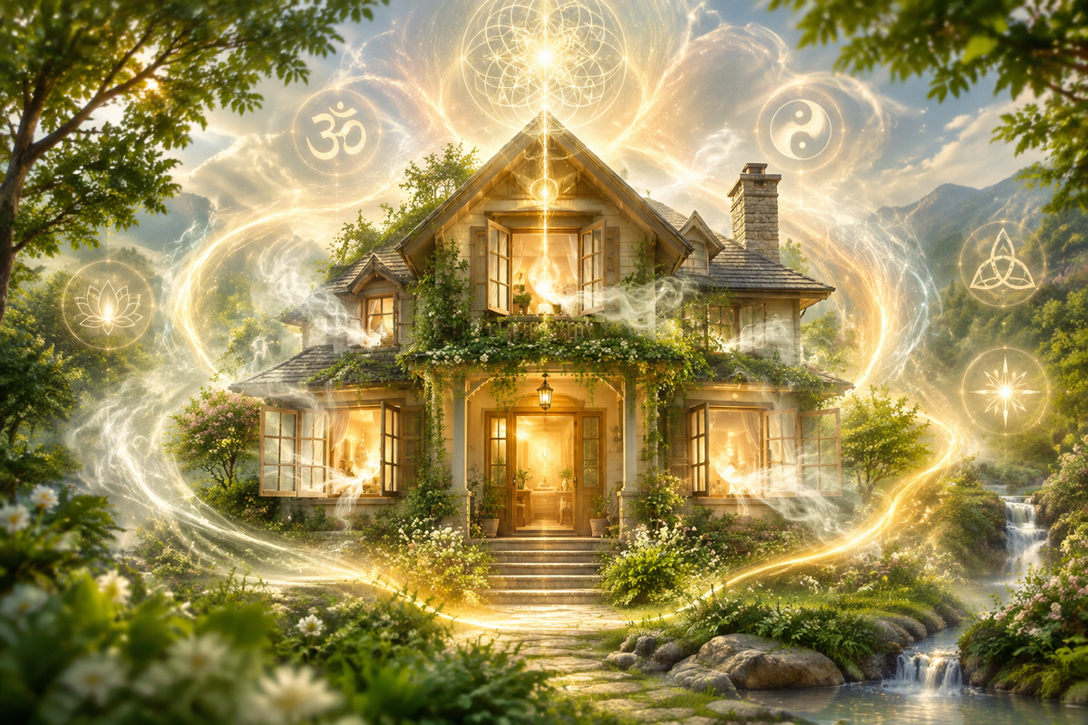 a house with a lot of light coming out of it