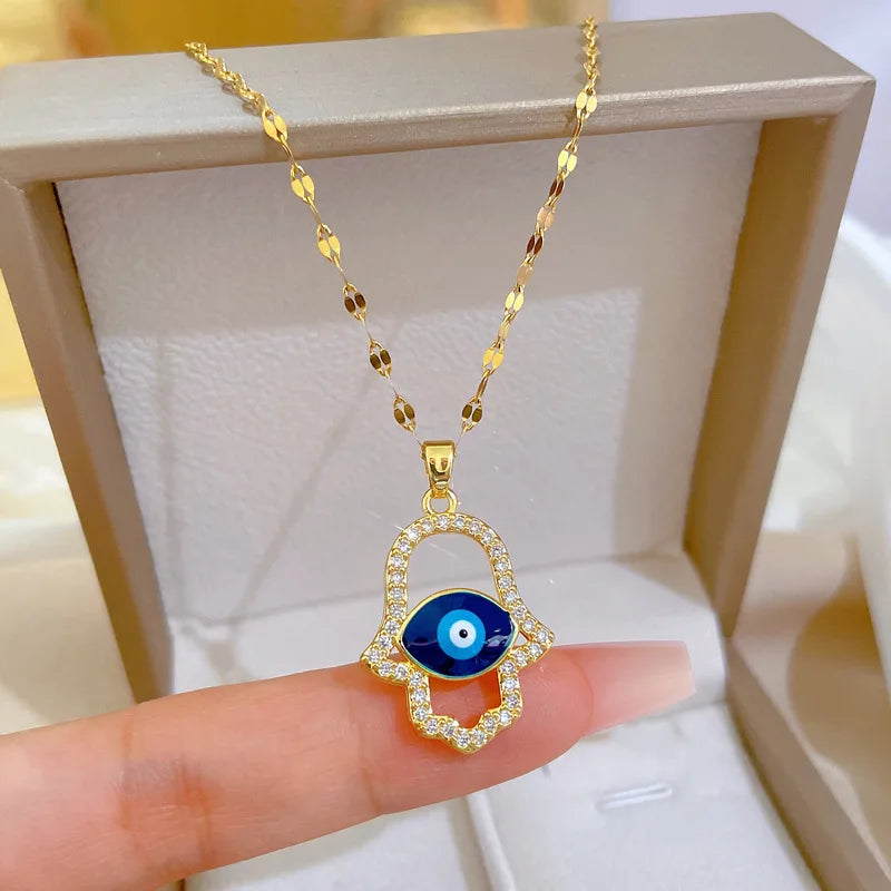 Guard Your Peace in Style: The New Trendy Boho Evil Eye Stainless Steel Necklace Collection