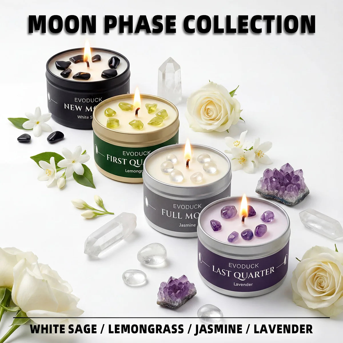 1pc New Moon Scented Candle with Black Crystal Chips