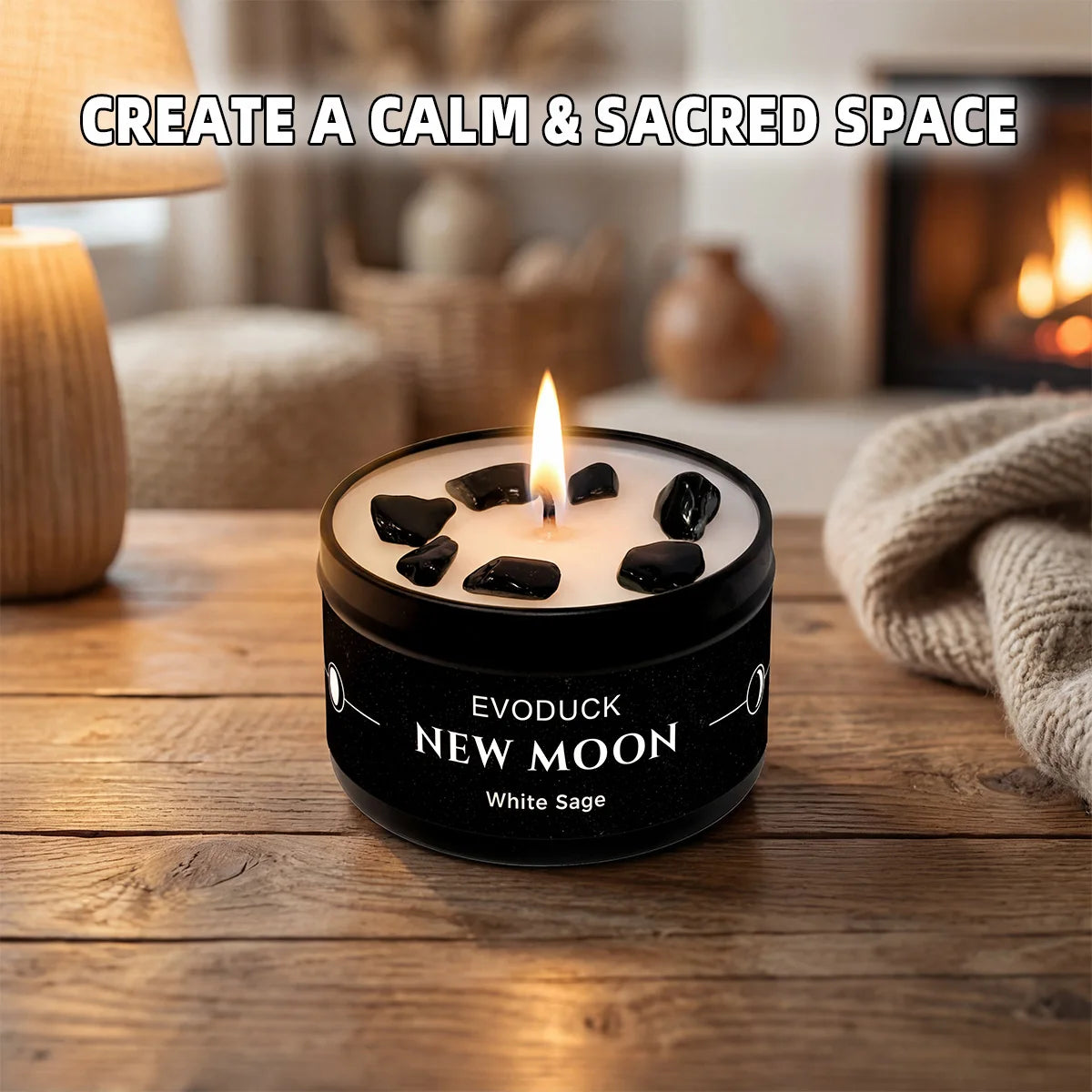 1pc New Moon Scented Candle with Black Crystal Chips