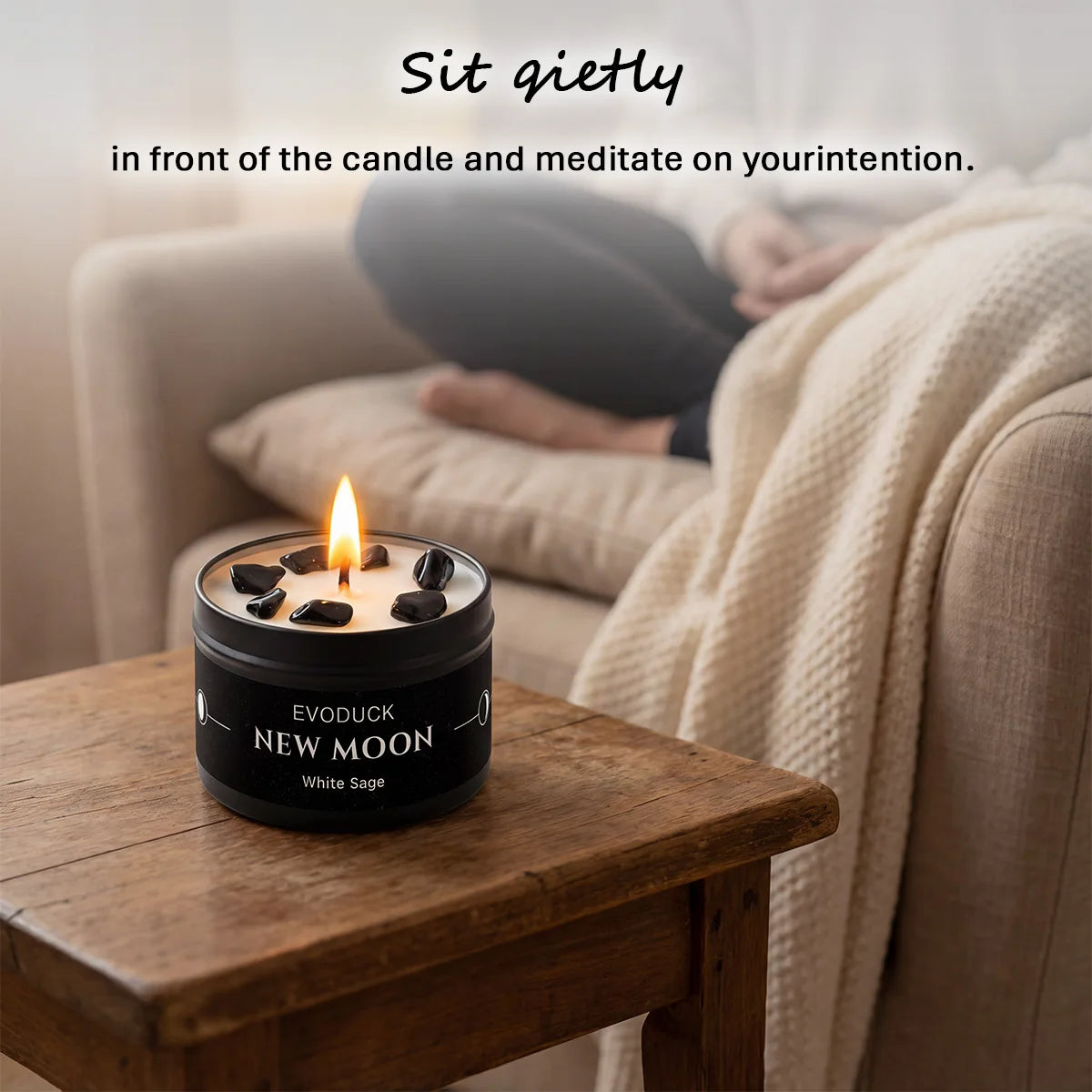 1pc New Moon Scented Candle with Black Crystal Chips