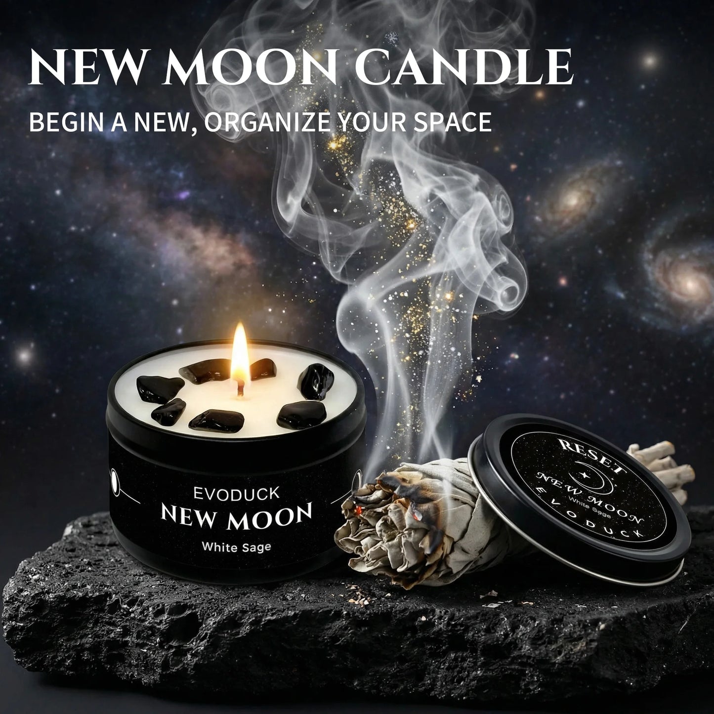 1pc New Moon Scented Candle with Black Crystal Chips