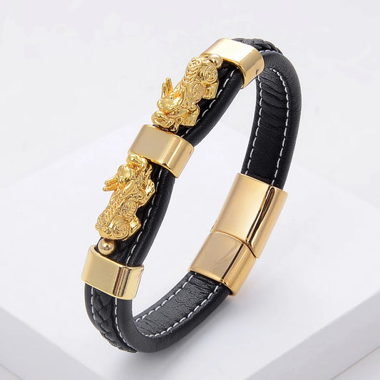 Colorful Feng Shui Pixiu Woven Leather Rope Bracelet