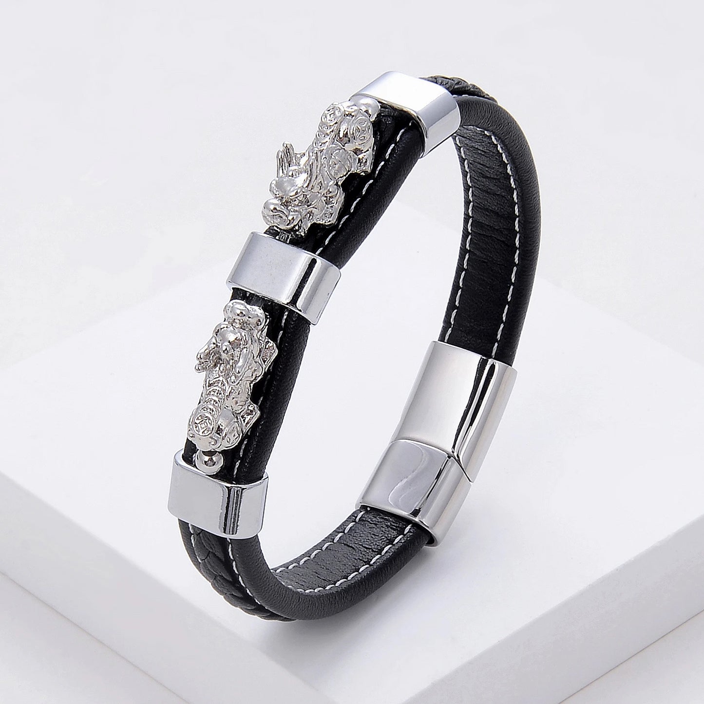Colorful Feng Shui Pixiu Woven Leather Rope Bracelet