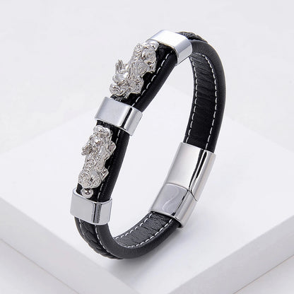 Colorful Feng Shui Pixiu Woven Leather Rope Bracelet