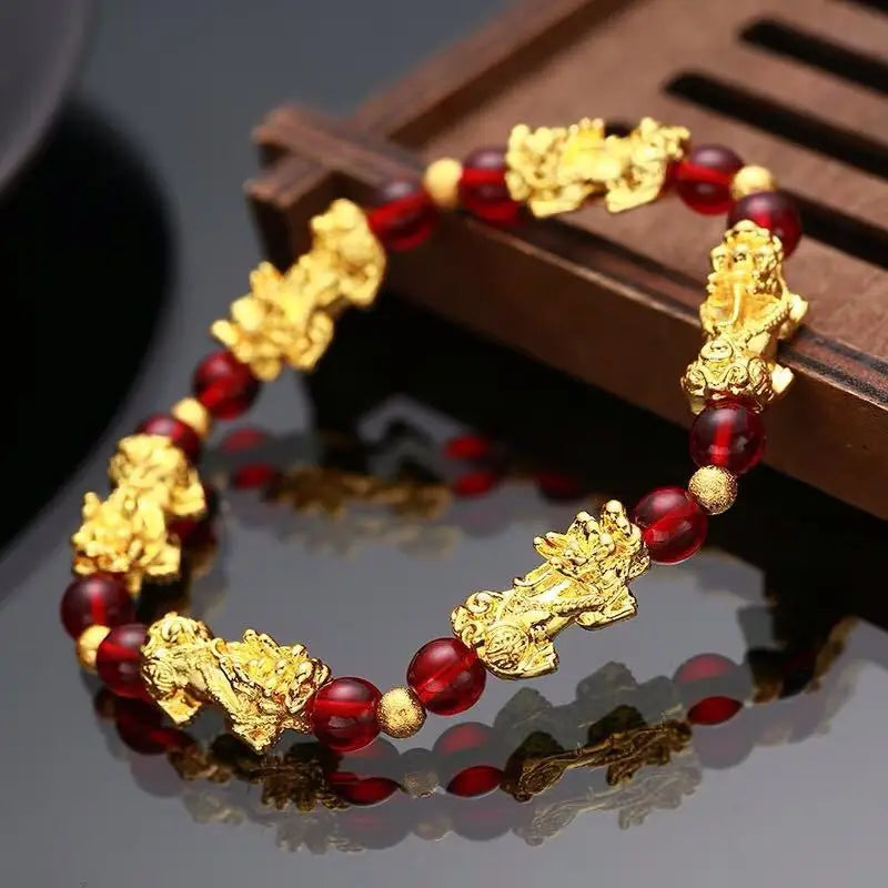 Gold and Black Pixiu Black Obsidian Feng Shui Bracelet