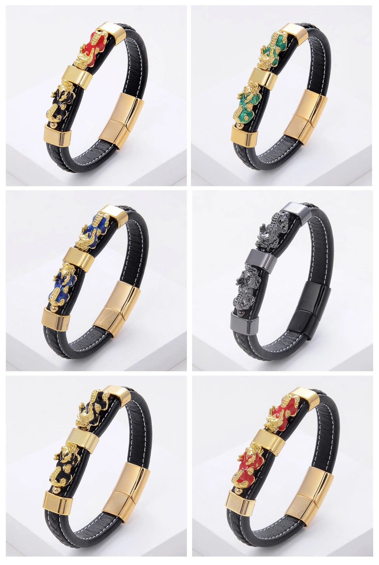 Colorful Feng Shui Pixiu Woven Leather Rope Bracelet
