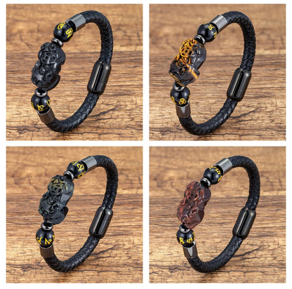 Natural Tiger's Eye Guard Pixiu Feng Shui Bracelet