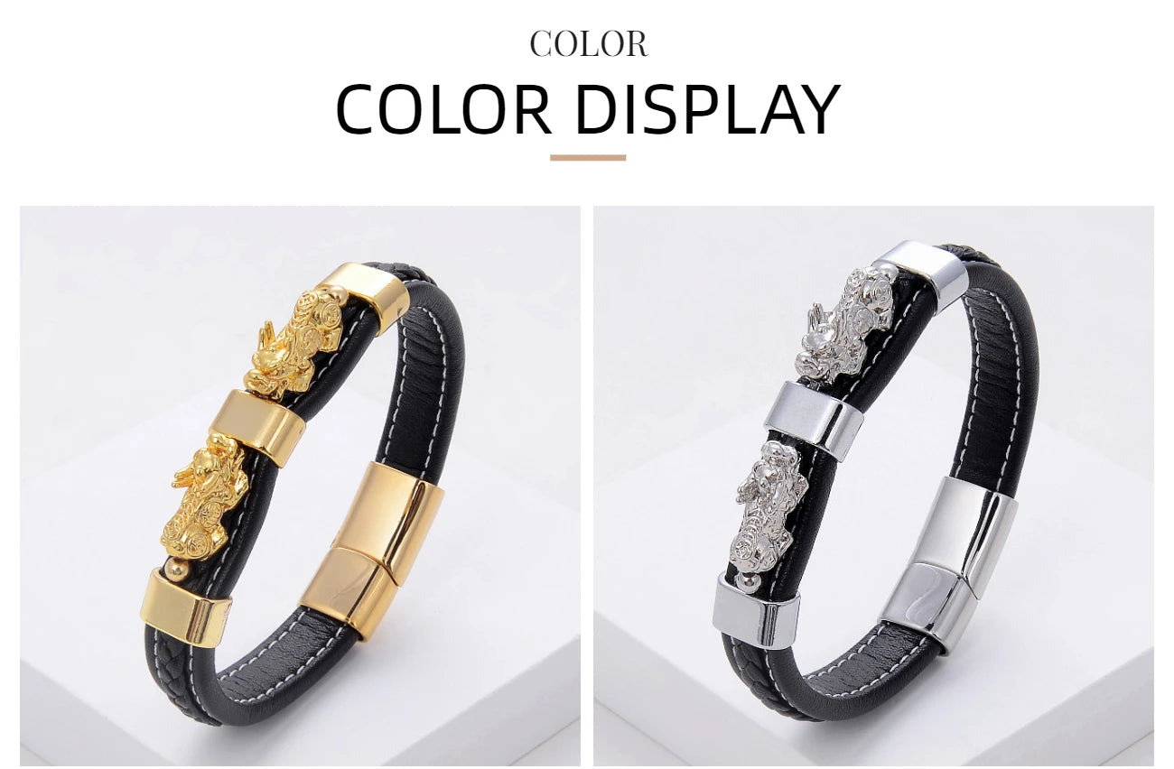 Colorful Feng Shui Pixiu Woven Leather Rope Bracelet