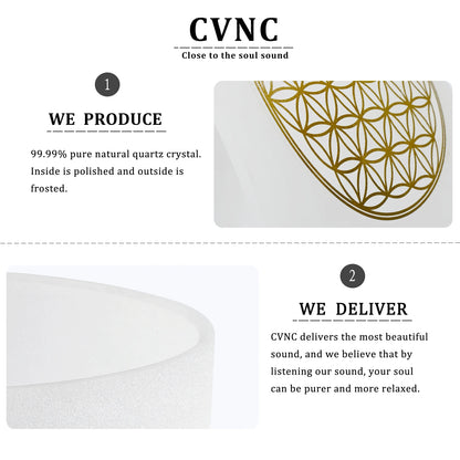 CVNC 528Hz 8-Inch C Note Flower of Life Frosted Quartz Crystal Singing Bowl