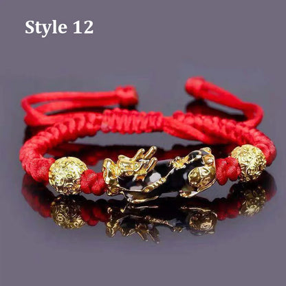 Gold and Black Pixiu Black Obsidian Feng Shui Bracelet