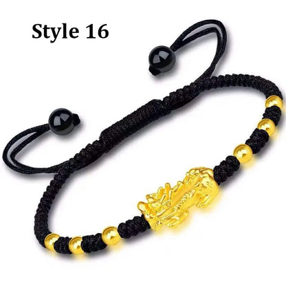 Gold and Black Pixiu Black Obsidian Feng Shui Bracelet