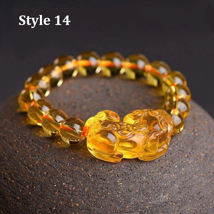 Gold and Black Pixiu Black Obsidian Feng Shui Bracelet