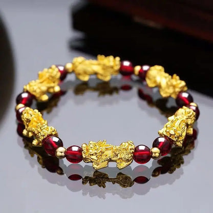 Gold and Black Pixiu Black Obsidian Feng Shui Bracelet