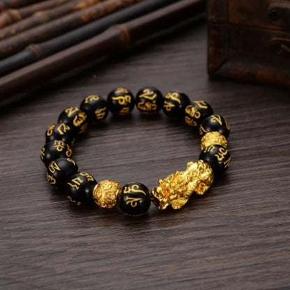 Gold and Black Pixiu Black Obsidian Feng Shui Bracelet