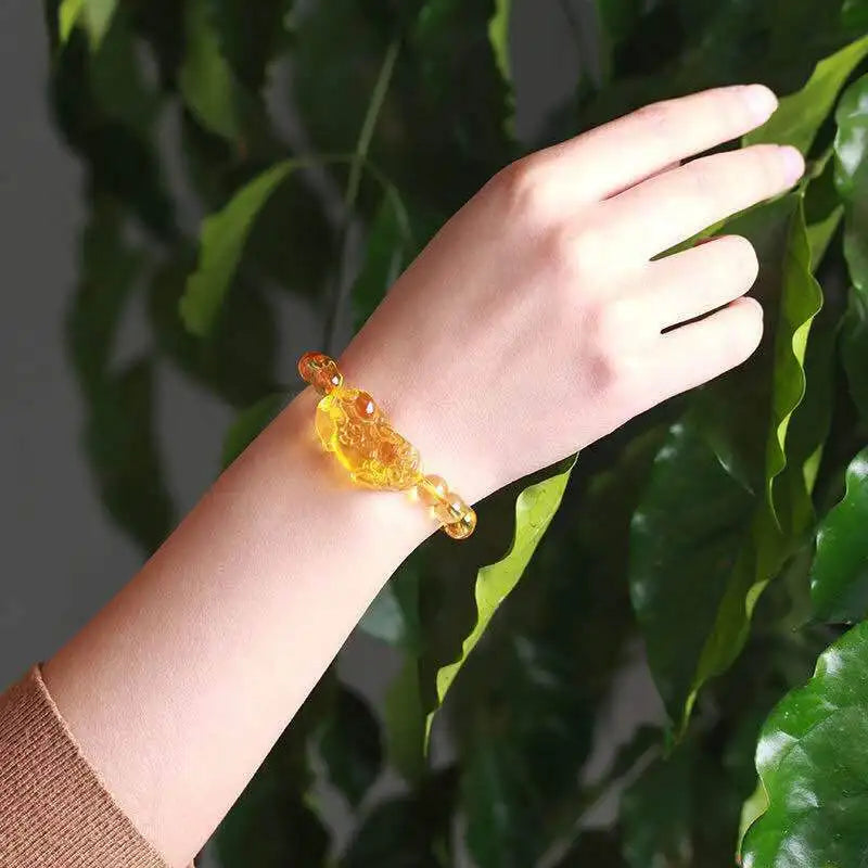 Gold and Black Pixiu Black Obsidian Feng Shui Bracelet