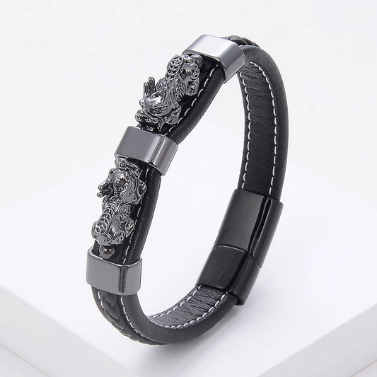 Colorful Feng Shui Pixiu Woven Leather Rope Bracelet