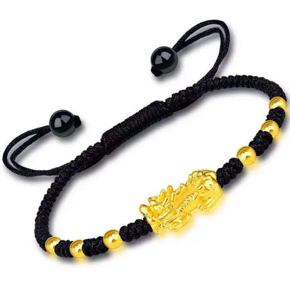 Gold and Black Pixiu Black Obsidian Feng Shui Bracelet