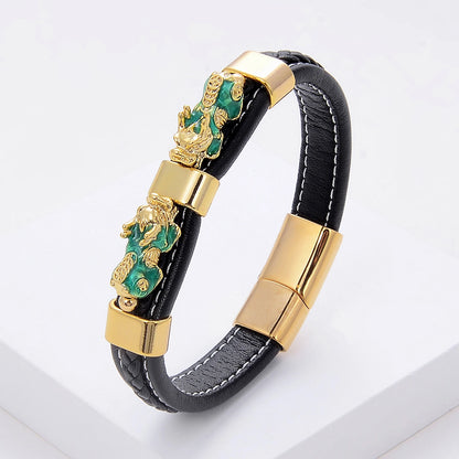 Colorful Feng Shui Pixiu Woven Leather Rope Bracelet