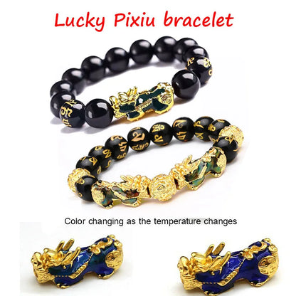 Gold and Black Pixiu Black Obsidian Feng Shui Bracelet