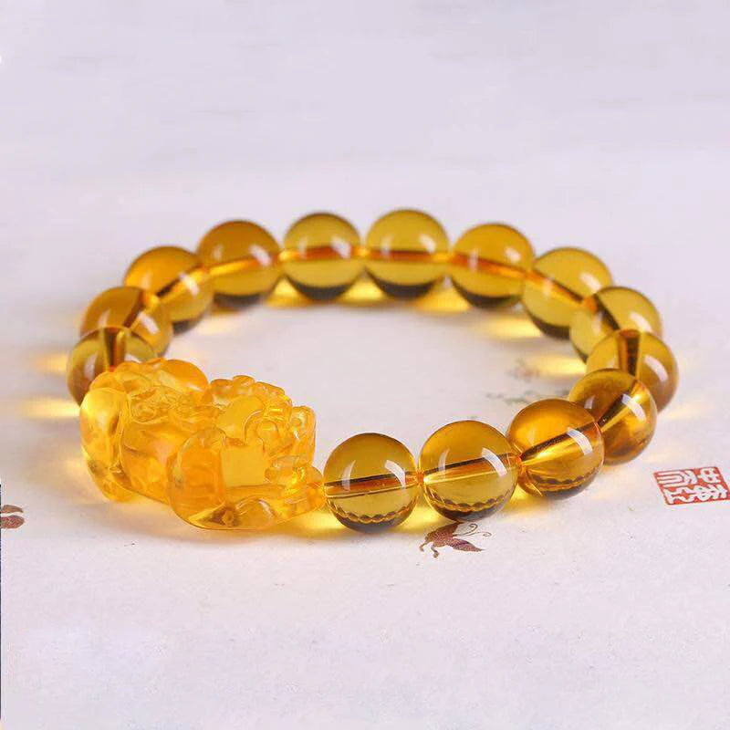 Gold and Black Pixiu Black Obsidian Feng Shui Bracelet