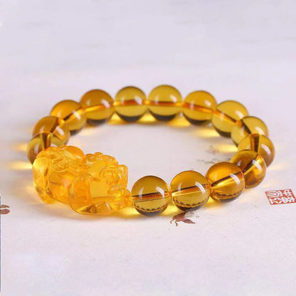 Gold and Black Pixiu Black Obsidian Feng Shui Bracelet