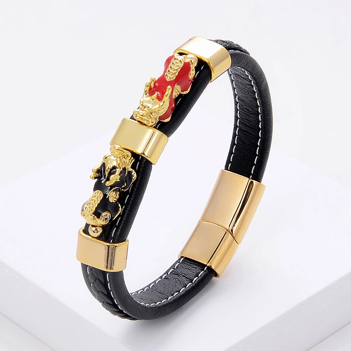 Colorful Feng Shui Pixiu Woven Leather Rope Bracelet