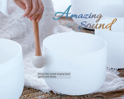 CVNC 7-Piece Colored Frosted Quartz Crystal Singing Bowls Chakra Set (6–12 Inches)