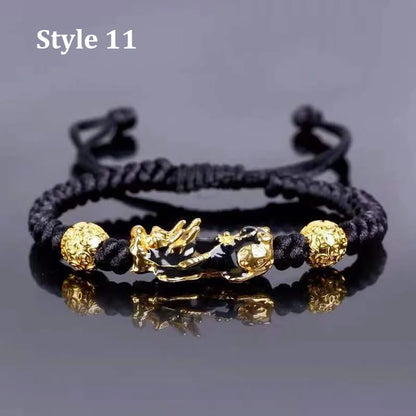 Gold and Black Pixiu Black Obsidian Feng Shui Bracelet