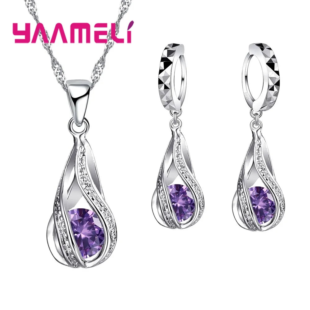 Water Drop Crystal Necklace and Earring Jewelry Set