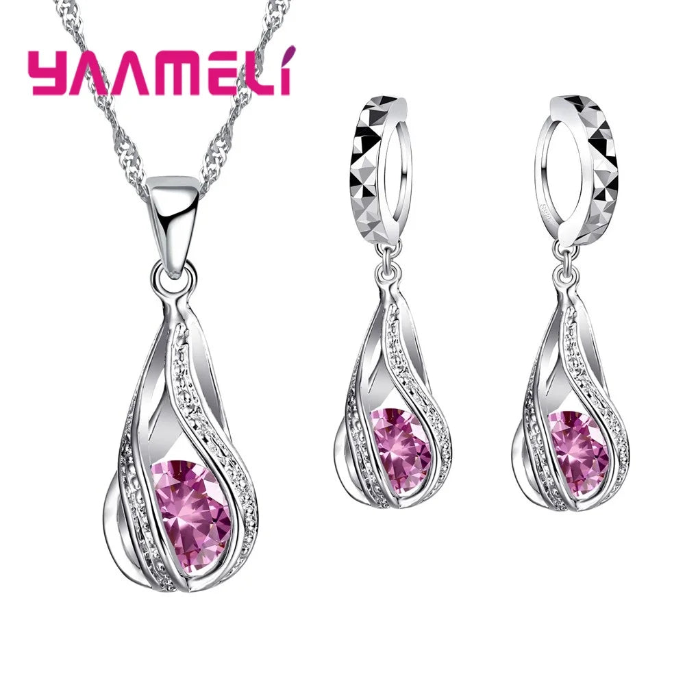 Water Drop Crystal Necklace and Earring Jewelry Set