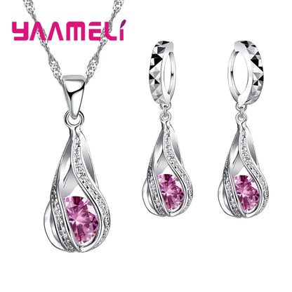 Water Drop Crystal Necklace and Earring Jewelry Set