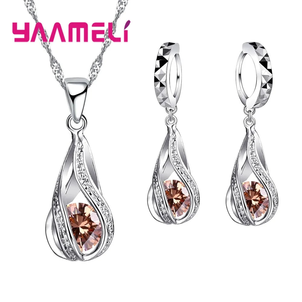 Water Drop Crystal Necklace and Earring Jewelry Set