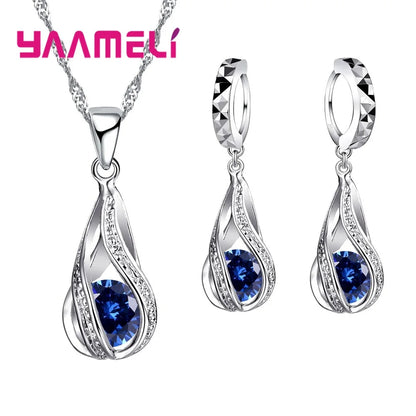 Water Drop Crystal Necklace and Earring Jewelry Set