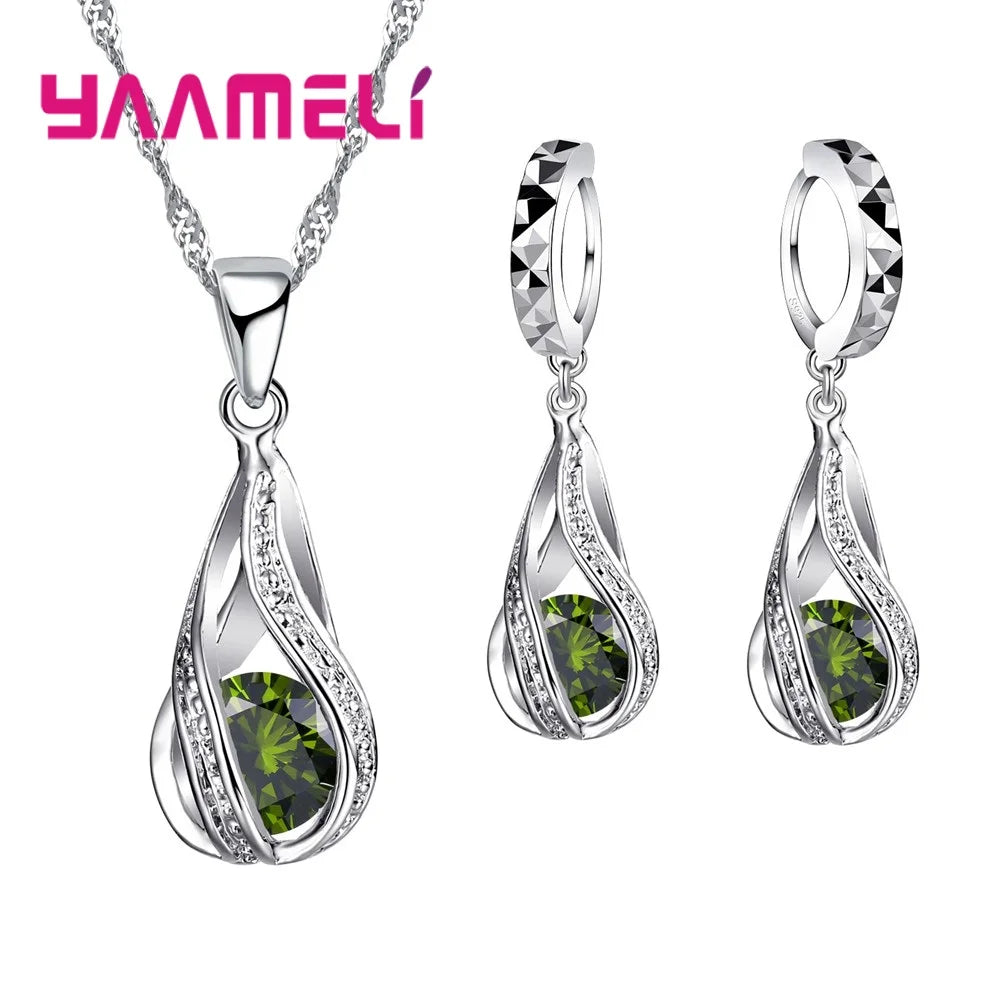 Water Drop Crystal Necklace and Earring Jewelry Set