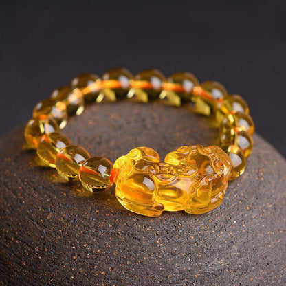 Gold and Black Pixiu Black Obsidian Feng Shui Bracelet
