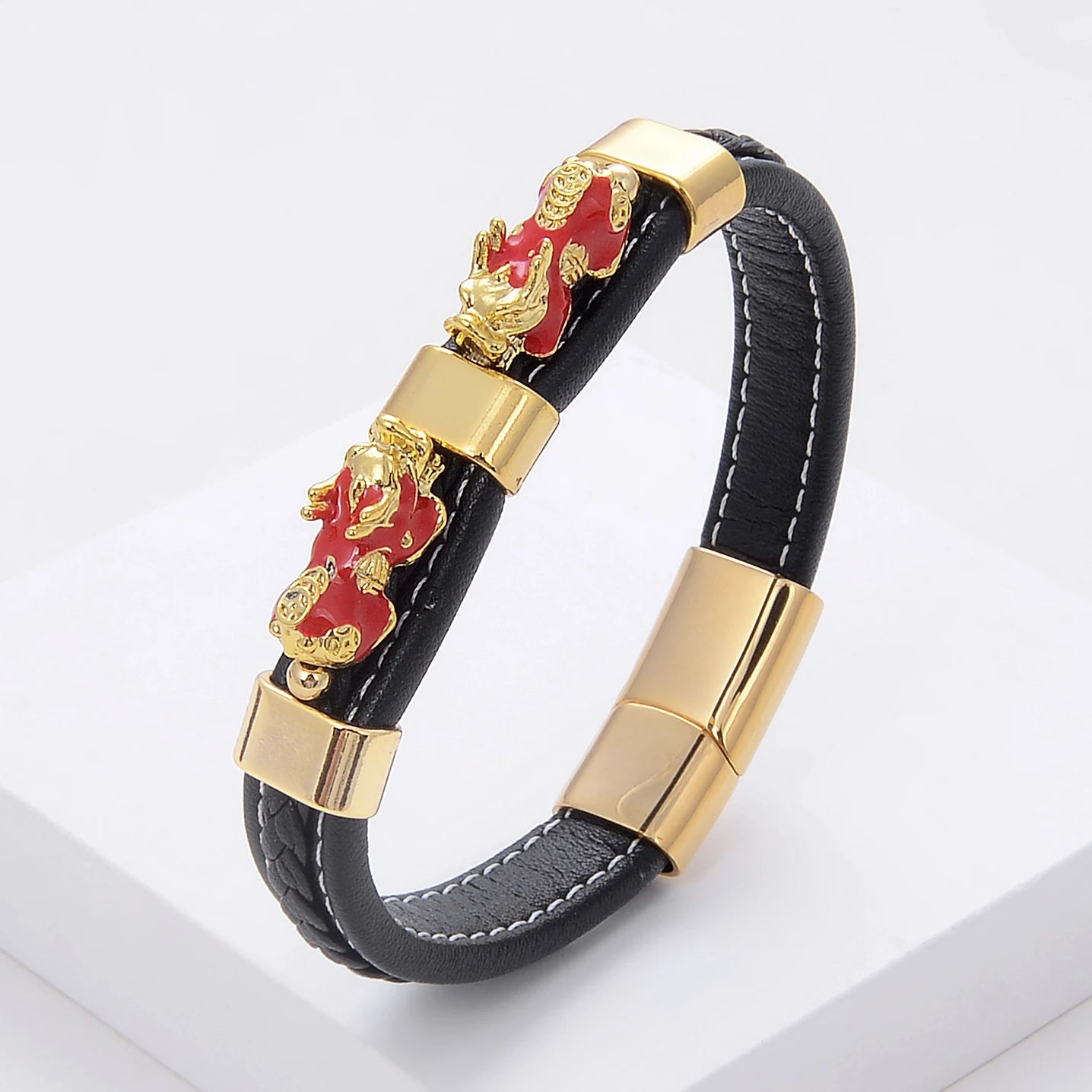 Colorful Feng Shui Pixiu Woven Leather Rope Bracelet