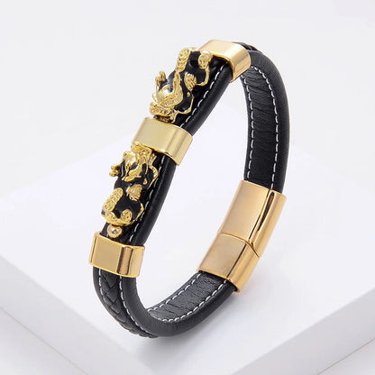 Colorful Feng Shui Pixiu Woven Leather Rope Bracelet