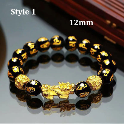 Gold and Black Pixiu Black Obsidian Feng Shui Bracelet