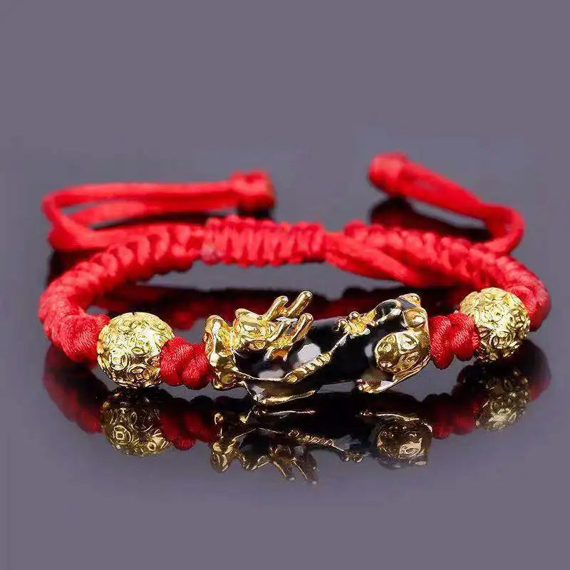 Gold and Black Pixiu Black Obsidian Feng Shui Bracelet