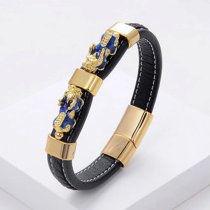Colorful Feng Shui Pixiu Woven Leather Rope Bracelet