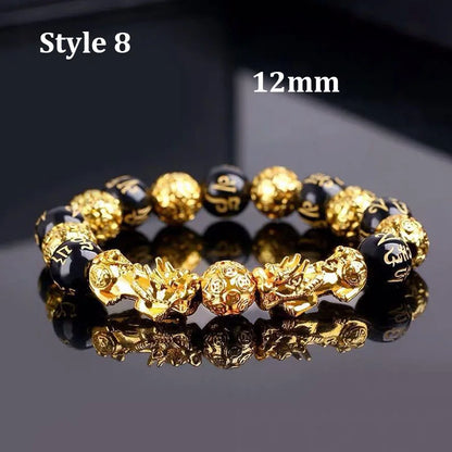 Gold and Black Pixiu Black Obsidian Feng Shui Bracelet