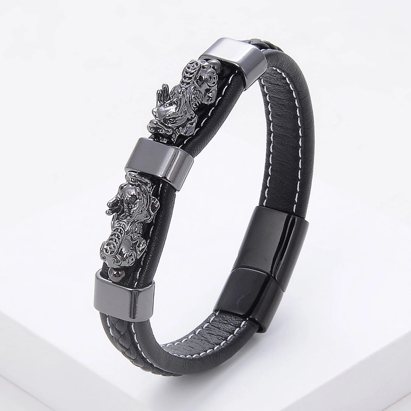 Colorful Feng Shui Pixiu Woven Leather Rope Bracelet
