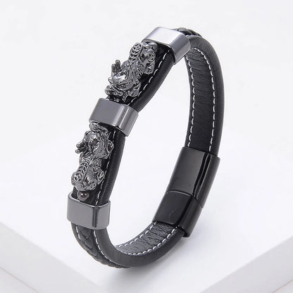 Colorful Feng Shui Pixiu Woven Leather Rope Bracelet