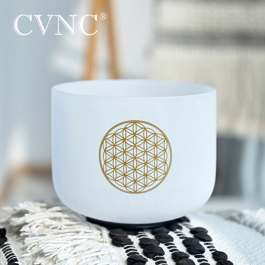 CVNC 528Hz 8-Inch C Note Flower of Life Frosted Quartz Crystal Singing Bowl