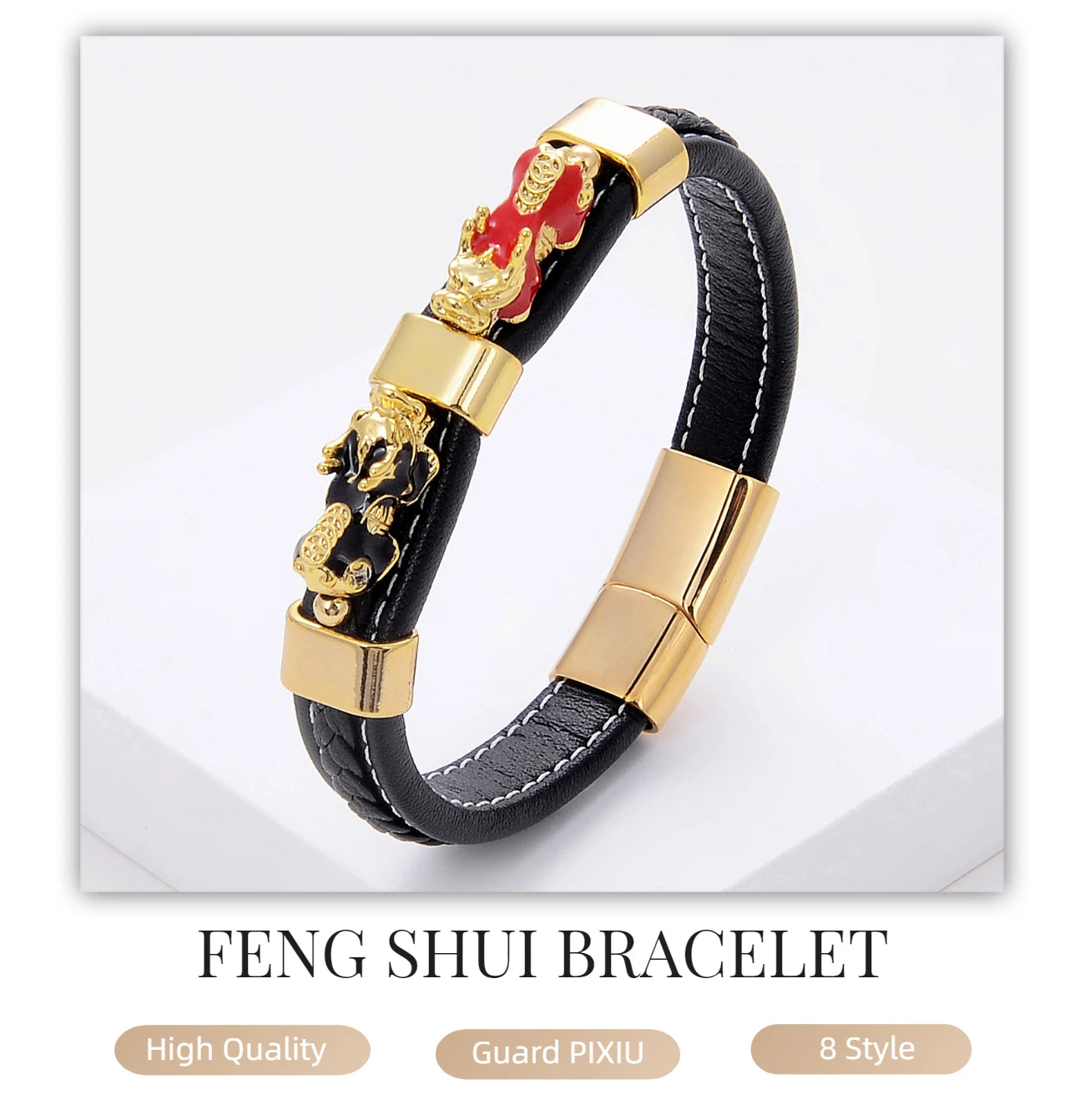 Colorful Feng Shui Pixiu Woven Leather Rope Bracelet